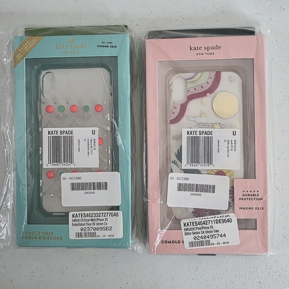 Two Kate Spade Iphone XS/X Cases Glitter Garden Cat and Embellished Clear